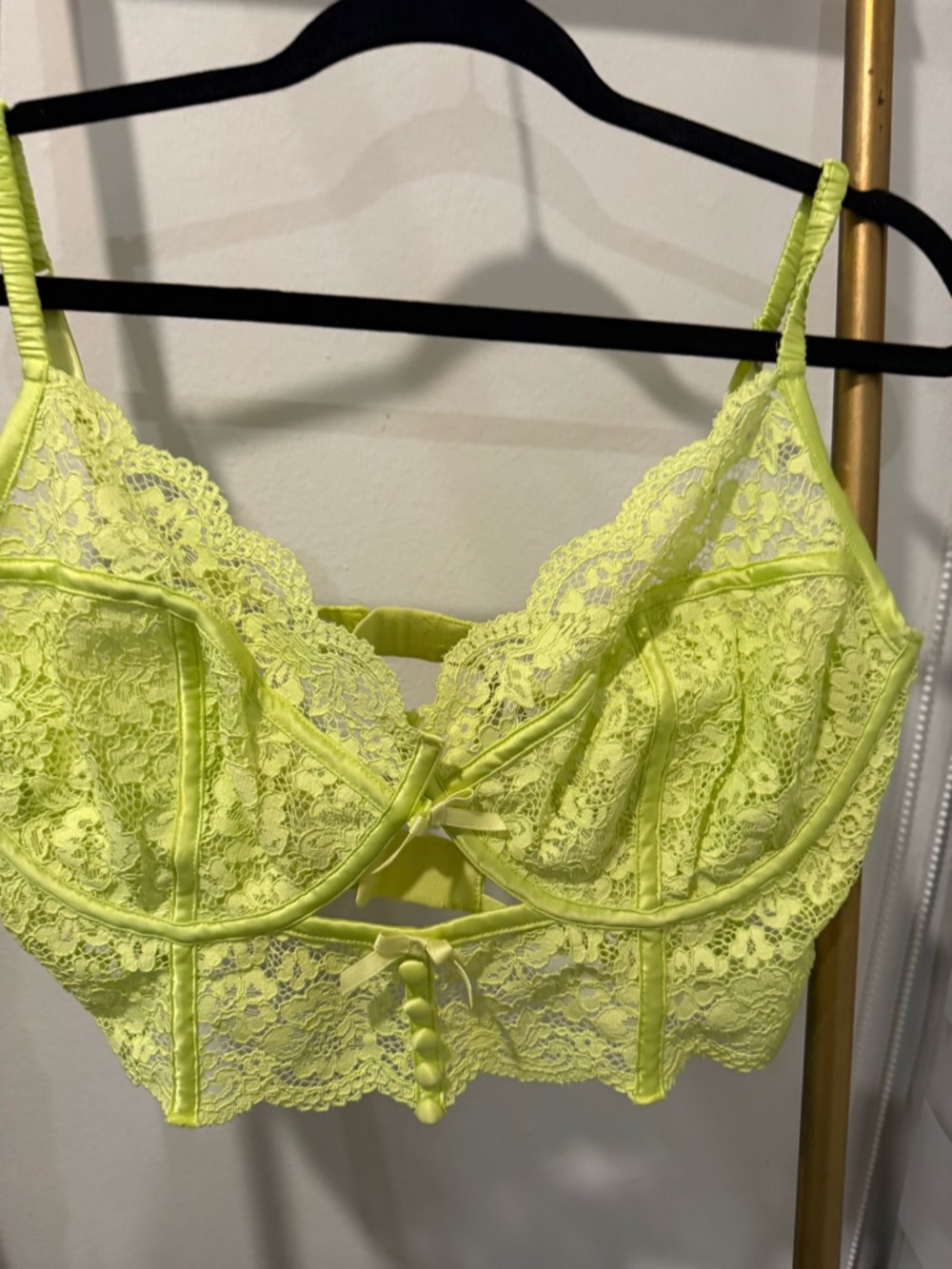 For Love And Lemons Neon Lime Lace Longline Bralette